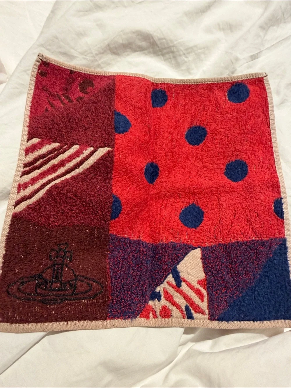 Vivienne Westwood Red, Navy & Beige Patchwork face Towel